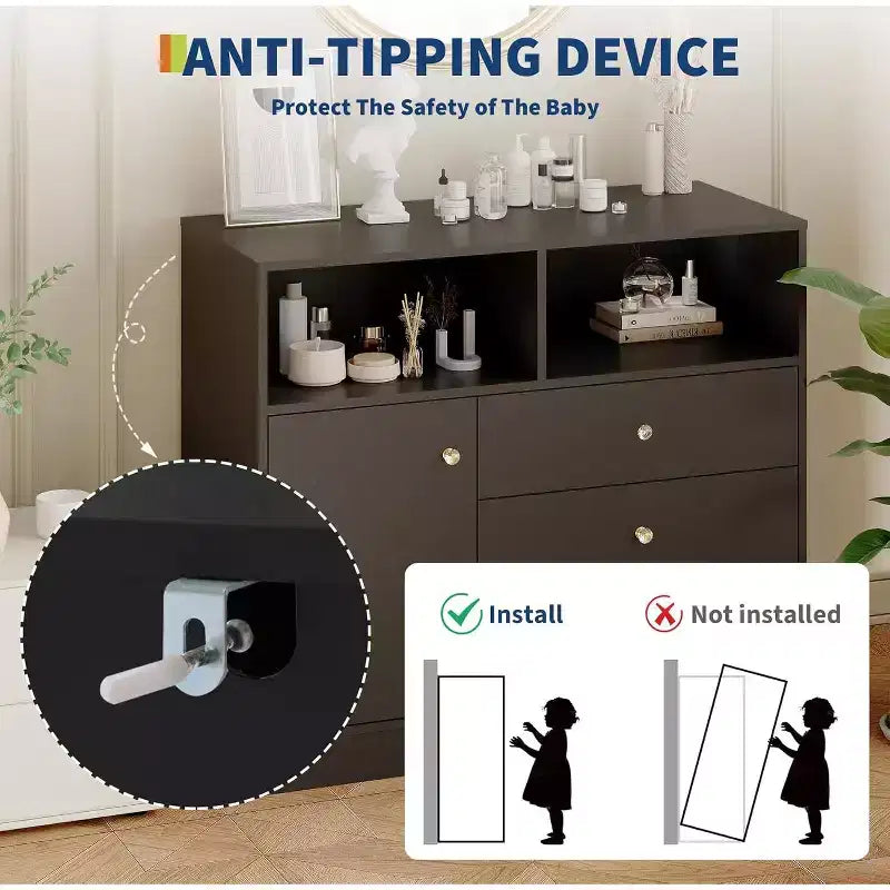 Comò fasciatoio per neonati 3 in 1, cassettiera per cameretta in legno con 3 cassetti e armadietto per vestiti e pannolini
