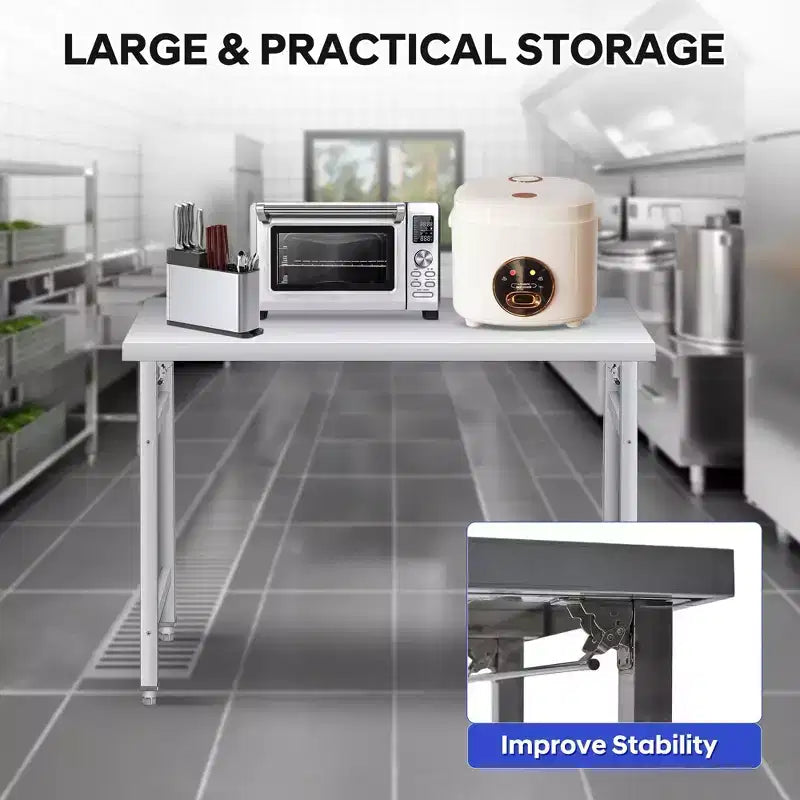 Tavolo pieghevole in acciaio inossidabile 60 x 24 - Tavolo da preparazione commerciale pieghevole da 236 kg, banco da lavoro con base aperta, ripiano inferiore e piedini regolabili