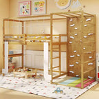 Costway Twin Bunk Bed with Jungle Gym, Climbing Ladder, Rock Wall & Monkey Bar