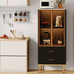 GustoWave Dispensa Autoportante con Ante in Vetro e Cassetti - Mobile Contenitore Moderno da Cucina con Dettagli Dorati per Sala da Pranzo, Ufficio