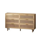 Homy Casa Cassettiera a 6 cassetti in rattan con struttura in legno e maniglie in ottone, rovere naturale