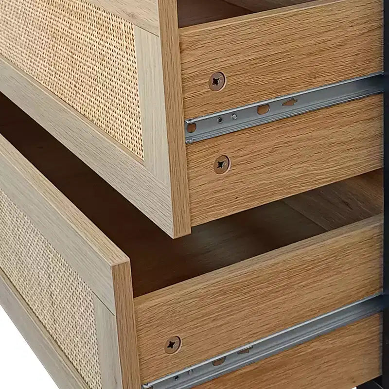 Homy Casa Cassettiera a 6 cassetti in rattan con struttura in legno e maniglie in ottone, rovere naturale