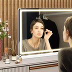 Okak Specchio da Trucco da Tavolo con 3 Modalità di Colore Dimmerabili, Specchio da Bagno con Luce LED e Controllo Touch Screen, Bianco