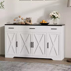 Credenza a 4 ante, mobile contenitore moderno in stile fattoria, credenza grande e moderna in legno in stile fattoria