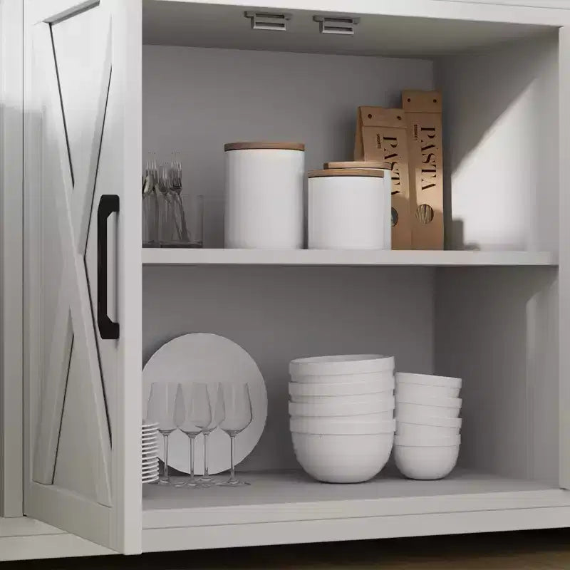 Credenza a 4 ante, mobile contenitore moderno in stile fattoria, credenza grande e moderna in legno in stile fattoria