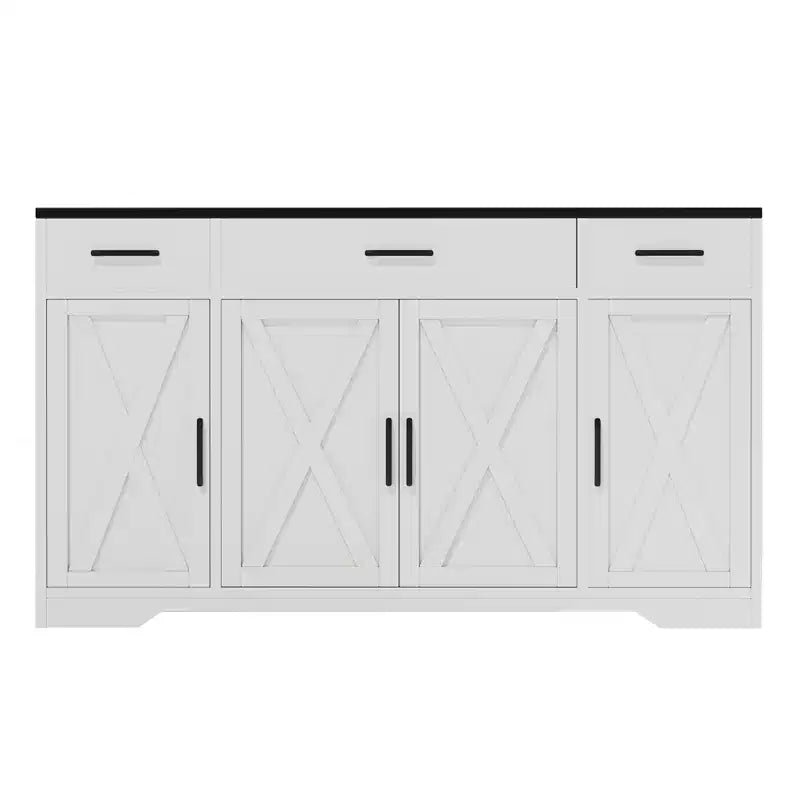 Credenza a 4 ante, mobile contenitore moderno in stile fattoria, credenza grande e moderna in legno in stile fattoria