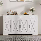 Credenza a 4 ante, mobile contenitore moderno in stile fattoria, credenza grande e moderna in legno in stile fattoria