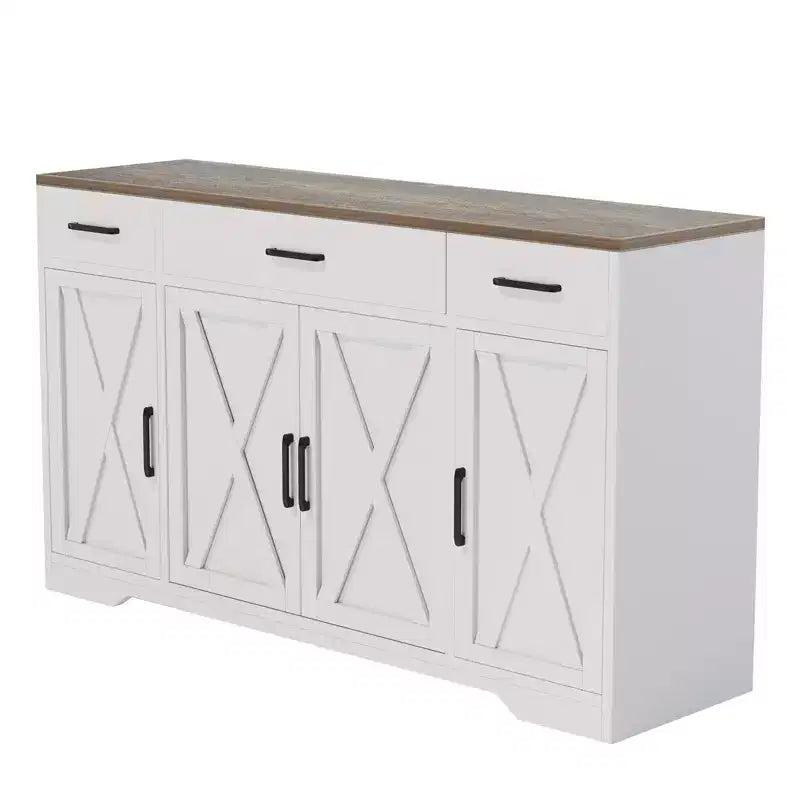 Credenza a 4 ante, mobile contenitore moderno in stile fattoria, credenza grande e moderna in legno in stile fattoria