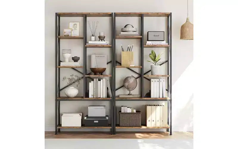 GustoWave Libreria Aperta a 6 Livelli, Scaffali Rustici in Stile Fattoria, Libreria in Metallo Nero, Libreria Mid-Century per Ufficio, Soggiorno, Camera da Letto