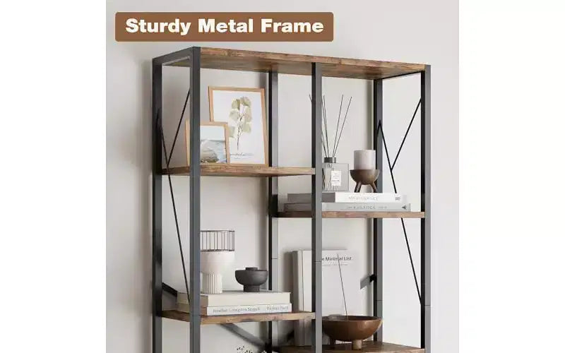 GustoWave Libreria Aperta a 6 Livelli, Scaffali Rustici in Stile Fattoria, Libreria in Metallo Nero, Libreria Mid-Century per Ufficio, Soggiorno, Camera da Letto
