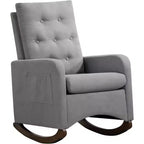 Nursery Rocking Chair, Comfy Upholstered Glider Rocker Armchair with Rubber Wood Legs High Back and Side Pocket for Living Room Bedroom