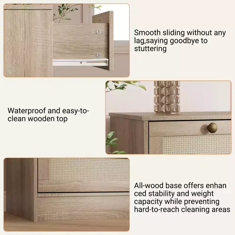 GustoWave Cassettiera in Legno Massello con 12 Cassetti in Rattan, Comò da Fattoria a 61 cassetti per Camera da Letto, Anti-ribaltamento Pesante