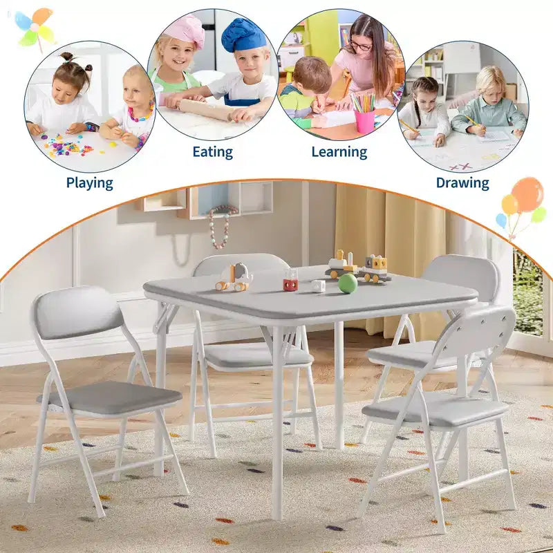 Set di 5 Tavolo e Sedie Pieghevoli per Bambini, Set di Tavolo e Sedie per Attività per Neonati e Bambini per Sala da Pranzo, Asili Nido, Aule