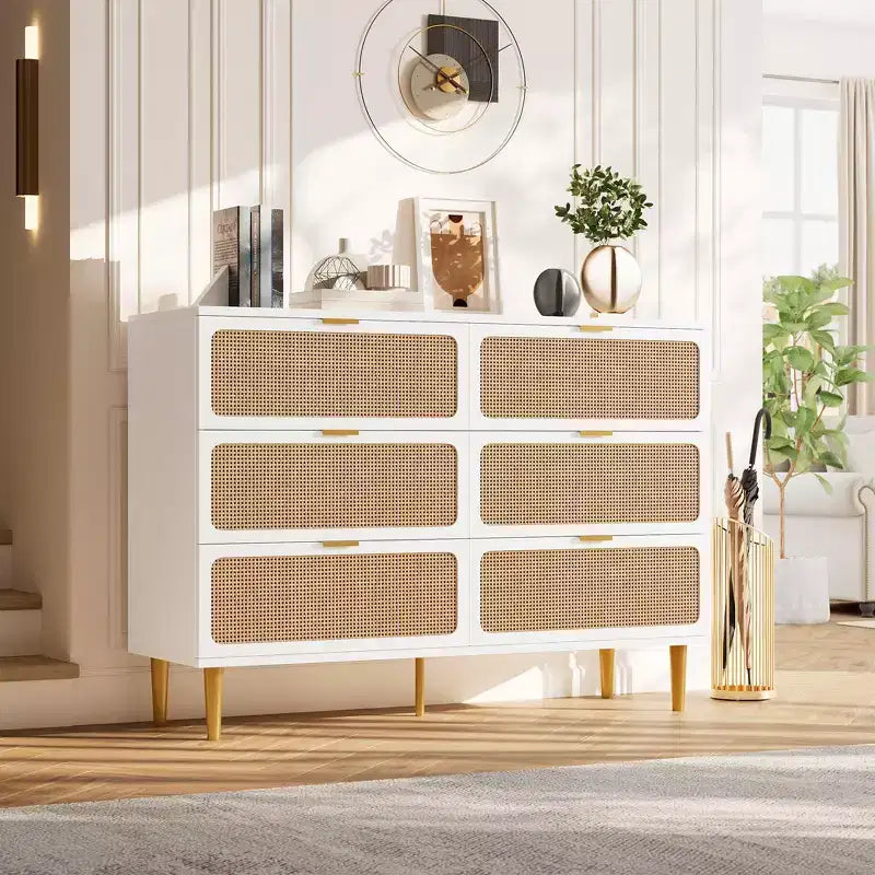 Comò in rattan per la camera da letto, cassettiere spaziose per l'armadio, adatte per il soggiorno, l'ingresso e la camera dei bambini.