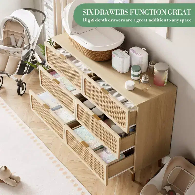 Comò in rattan per la camera da letto, cassettiere spaziose per l'armadio, adatte per il soggiorno, l'ingresso e la camera dei bambini.
