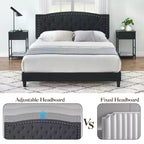 Struttura letto, Testiera regolabile, Design capitonné, Supporto a doghe in legno, Nessun box spring necessario, Facile montaggio