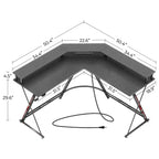 Scrivania a L Greenstell 128 cm – Superficie in fibra di carbonio con luce LED e prese di corrente, tavolo da gaming con supporto per monitor e gancio per cuffie