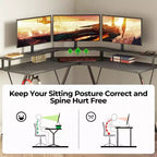 Scrivania a L Greenstell 128 cm – Superficie in fibra di carbonio con luce LED e prese di corrente, tavolo da gaming con supporto per monitor e gancio per cuffie