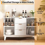 Credenza a Buffet Scanalata, Grande Mobiletto Contenitore per Caffè/Bar da 120 cm con 3 Cassetti e 2 Ante per Cucina, Soggiorno, Ingresso