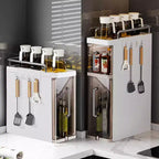 Seasoning Organizer ,Narrow Kitchen Spice Rack with Dust proof Doors & Hooks, Counter topGap Storage