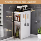 Organizzatore di spezie, scaffale stretto da cucina per spezie con ante antipolvere e ganci, portaoggetti da appoggio salvaspazio