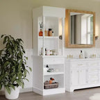 Famapy White Tall Display Cabinet & Storage Cabinet  Decorative Shelves + Drawer, Versatile for Home Spaces