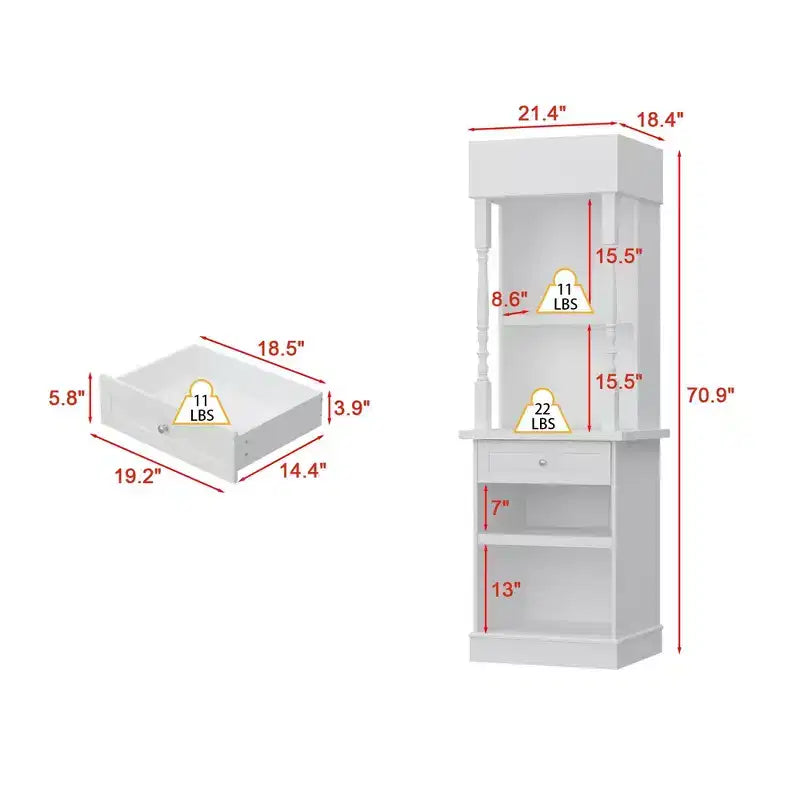 Famapy Vetrina Alta e Armadio Contenitore con Mensole Decorative + Cassetto, Versatile per Ambienti Domestici