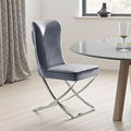 Royal Hampton Side Dining Chair Set of 2, Chrome Metal, Gray Button Tufted Velvet