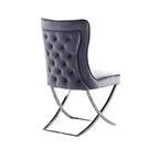Set di 2 sedie da pranzo Royal Hampton, metallo cromato, velluto grigio capitonné