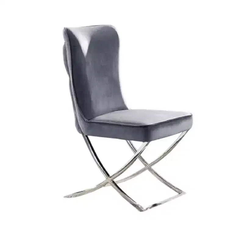 Set di 2 sedie da pranzo Royal Hampton, metallo cromato, velluto grigio capitonné