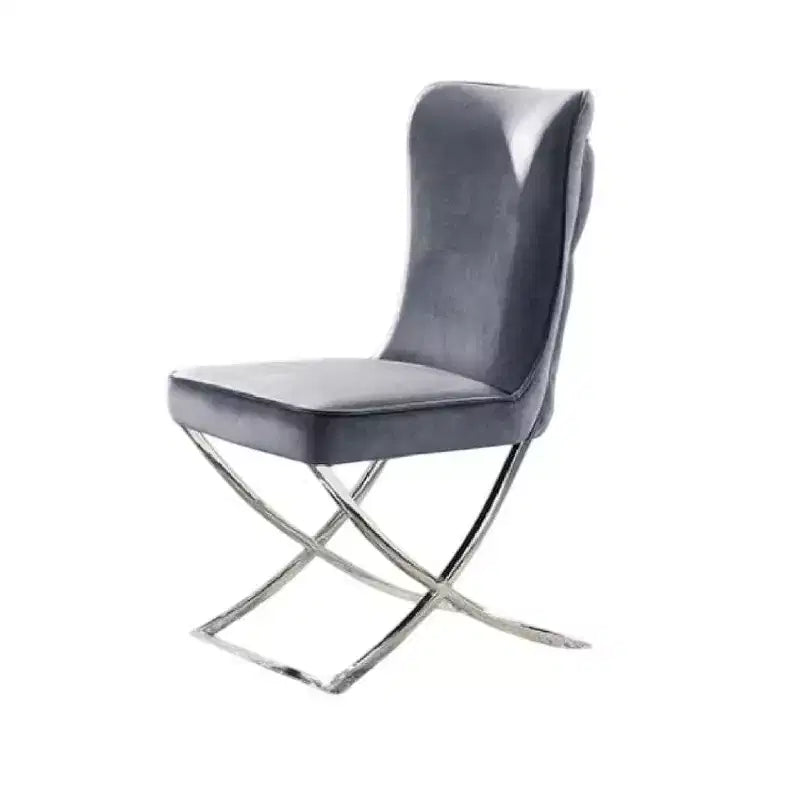 Set di 2 sedie da pranzo Royal Hampton, metallo cromato, velluto grigio capitonné