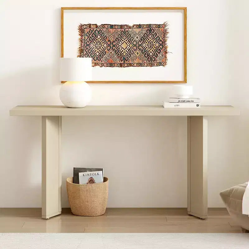 Tavolino Consolle Minimalista in Legno con Gambe Geometriche, Tavolo da Ingresso in Legno Stile Fattoria per Soggiorno e Ingresso