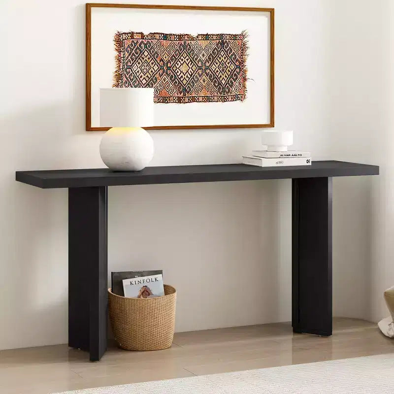 Tavolino Consolle Minimalista in Legno con Gambe Geometriche, Tavolo da Ingresso in Legno Stile Fattoria per Soggiorno e Ingresso
