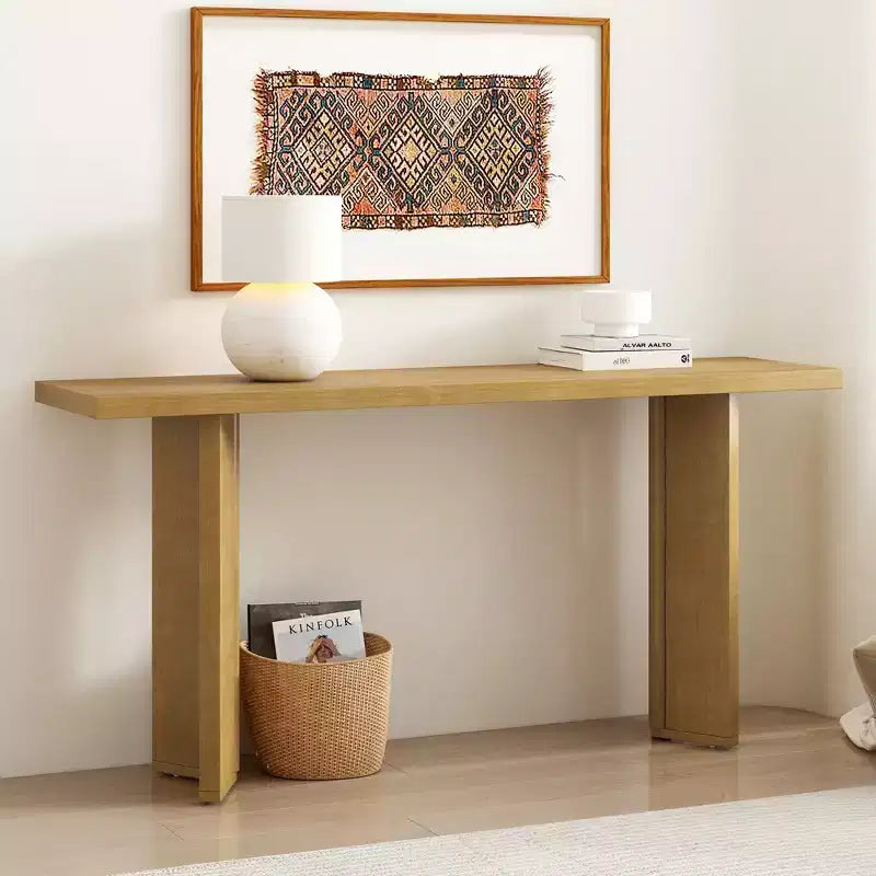 Tavolino Consolle Minimalista in Legno con Gambe Geometriche, Tavolo da Ingresso in Legno Stile Fattoria per Soggiorno e Ingresso