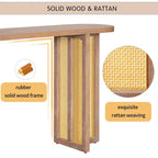Consolle in Rattan con Contenitore, Tavolo Stretto da Ingresso in Legno per Soggiorno e Corridoio