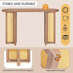 Consolle in Rattan con Contenitore, Tavolo Stretto da Ingresso in Legno per Soggiorno e Corridoio