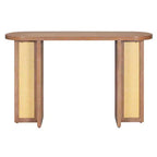 Consolle in Rattan con Contenitore, Tavolo Stretto da Ingresso in Legno per Soggiorno e Corridoio