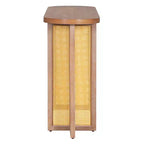 Consolle in Rattan con Contenitore, Tavolo Stretto da Ingresso in Legno per Soggiorno e Corridoio