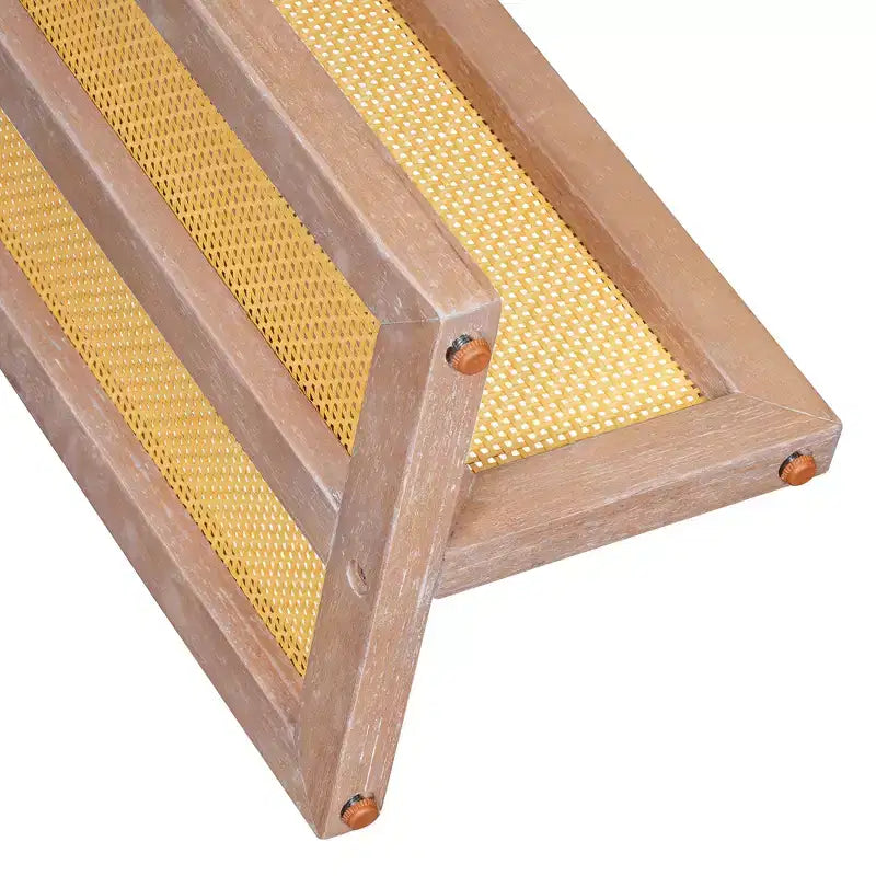 Consolle in Rattan con Contenitore, Tavolo Stretto da Ingresso in Legno per Soggiorno e Corridoio