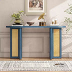 Consolle in Rattan con Contenitore, Tavolo Stretto da Ingresso in Legno per Soggiorno e Corridoio