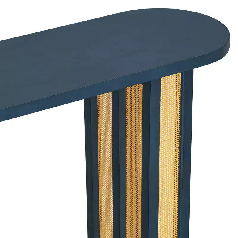 Consolle in Rattan con Contenitore, Tavolo Stretto da Ingresso in Legno per Soggiorno e Corridoio