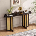 Rattan Console Table with Storage, Wood Narrow Entryway Table for Living Room and Hallway