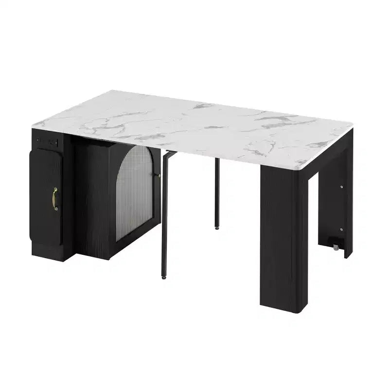 Tavolo da pranzo allungabile GDFStudio David con 3 allunghe rimovibili e armadietto salvaspazio