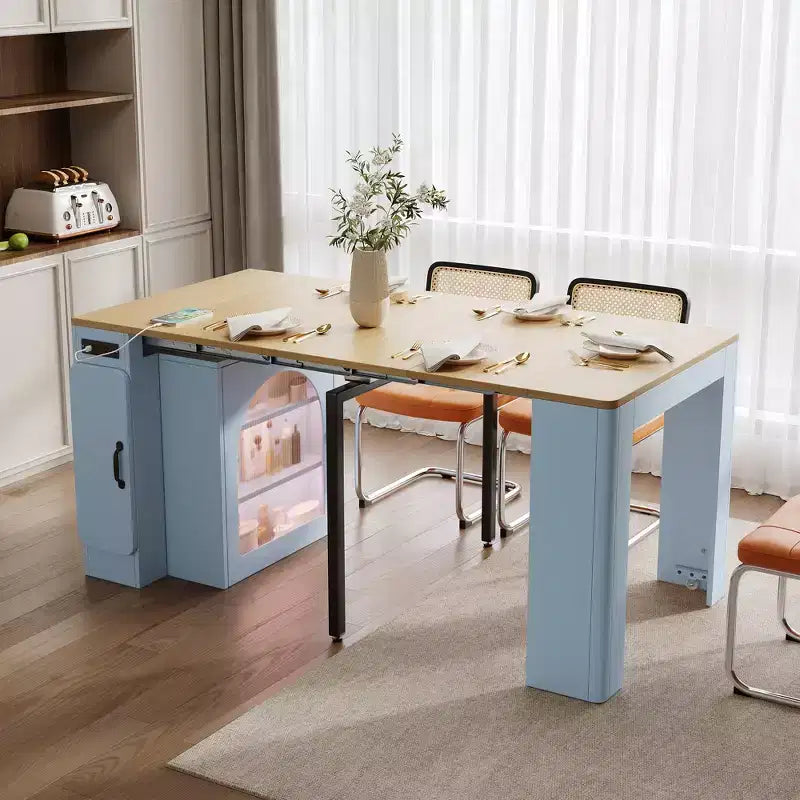 Tavolo da pranzo allungabile GDFStudio David con 3 allunghe rimovibili e armadietto salvaspazio