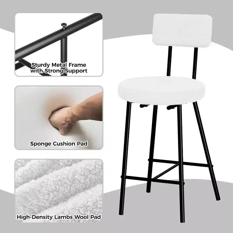 Set di 2/4 sgabelli da bar, sedie da bar altezza bancone da 61 cm con schienale e poggiapiedi - Sgabelli moderni imbottiti con seduta rotonda per isola cucina, sala da pranzo, pub