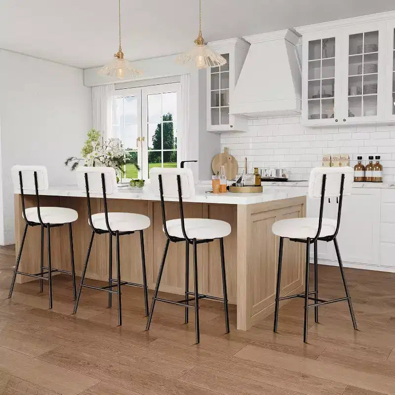 Set di 2/4 sgabelli da bar, sedie da bar altezza bancone da 61 cm con schienale e poggiapiedi - Sgabelli moderni imbottiti con seduta rotonda per isola cucina, sala da pranzo, pub