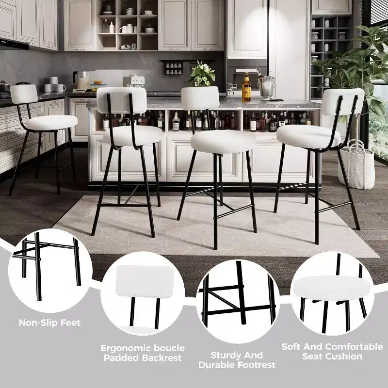 Set di 2/4 sgabelli da bar, sedie da bar altezza bancone da 61 cm con schienale e poggiapiedi - Sgabelli moderni imbottiti con seduta rotonda per isola cucina, sala da pranzo, pub