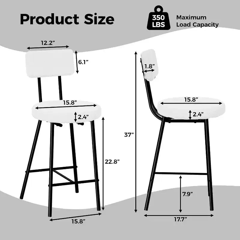 Set di 2/4 sgabelli da bar, sedie da bar altezza bancone da 61 cm con schienale e poggiapiedi - Sgabelli moderni imbottiti con seduta rotonda per isola cucina, sala da pranzo, pub
