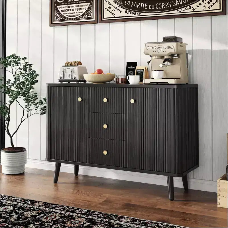 3 Drawers, Slim Kitchen Storage Cabinet, Modern Fluted Sideboard Buffet Cabinet