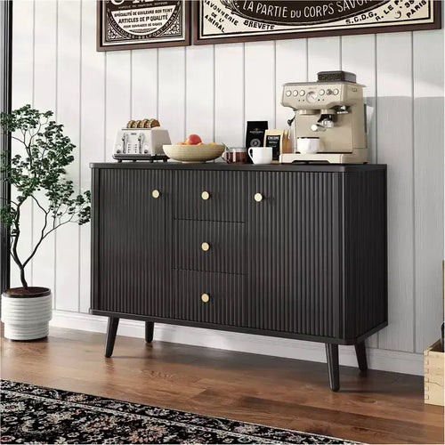 3 Drawers, Slim Kitchen Storage Cabinet, Modern Fluted Sideboard Buffet Cabinet